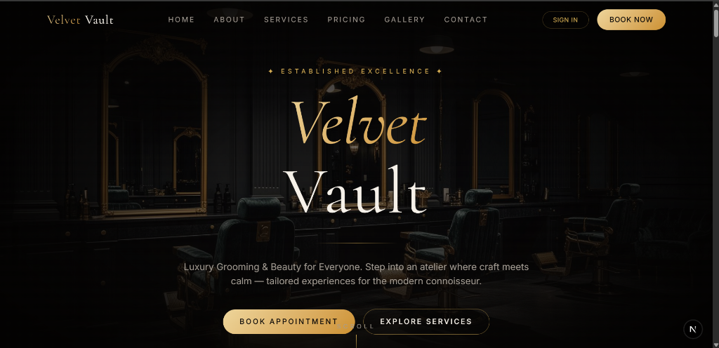 Velvet Vault — Luxury Salon - Portfolio Project by Sanjay Kumar, MERN Stack / React Developer
